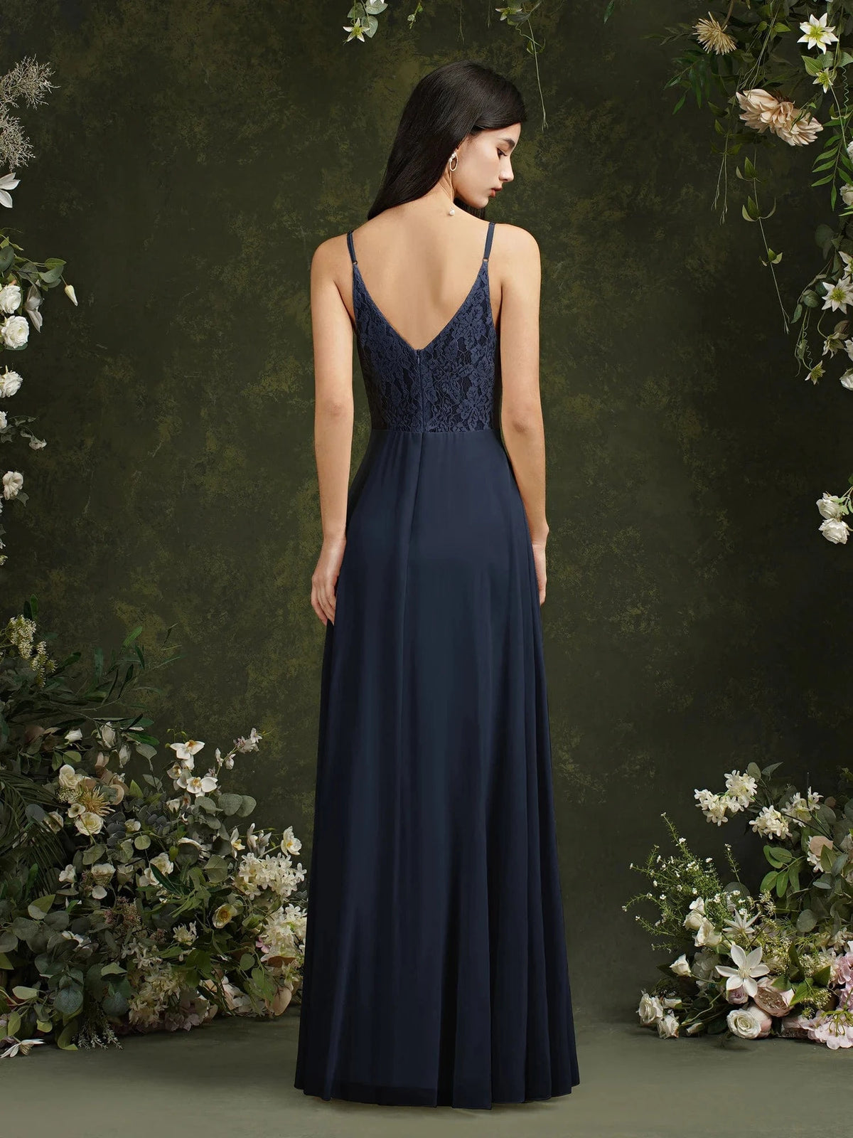 robe demoiselle d’honneur chic longue dos dentelle bohème mariage invité sans manches beige