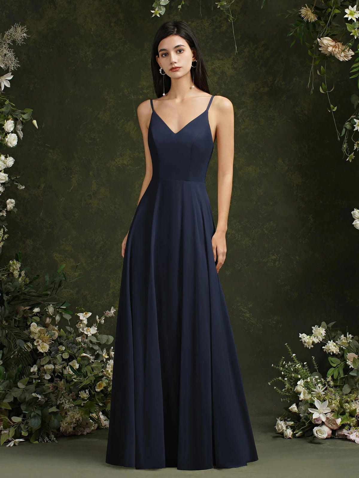 robe demoiselle d'honneur chic dos dentelle longue rose poudré trapèze manches courtes élégante