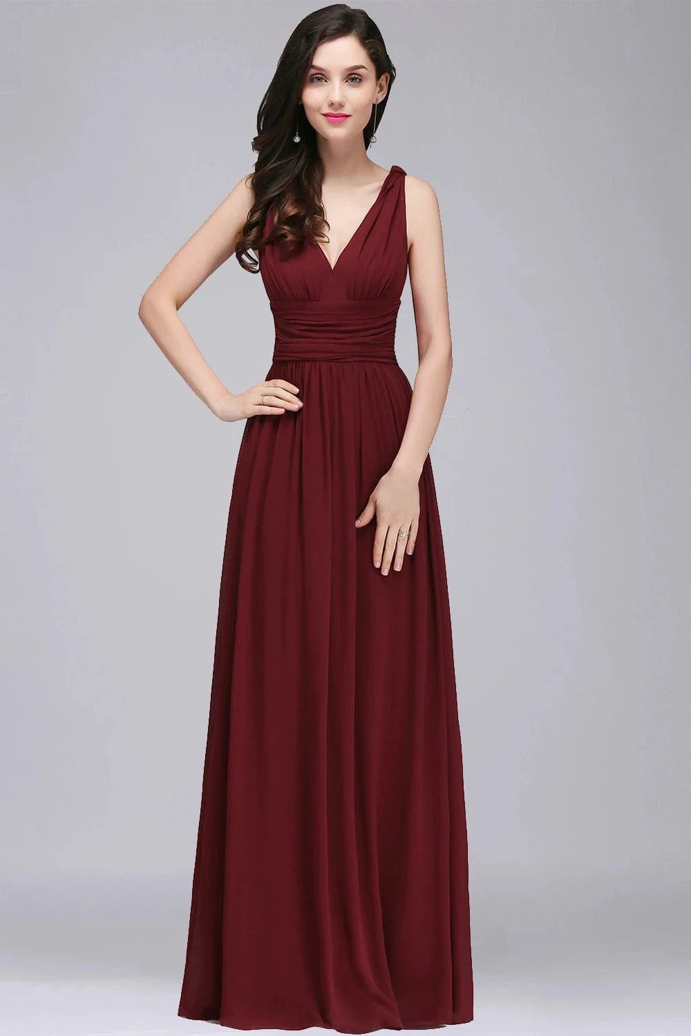 Robe demoiselle d'honneur chic longue sans manches bleue pour mariage grande taille élégante