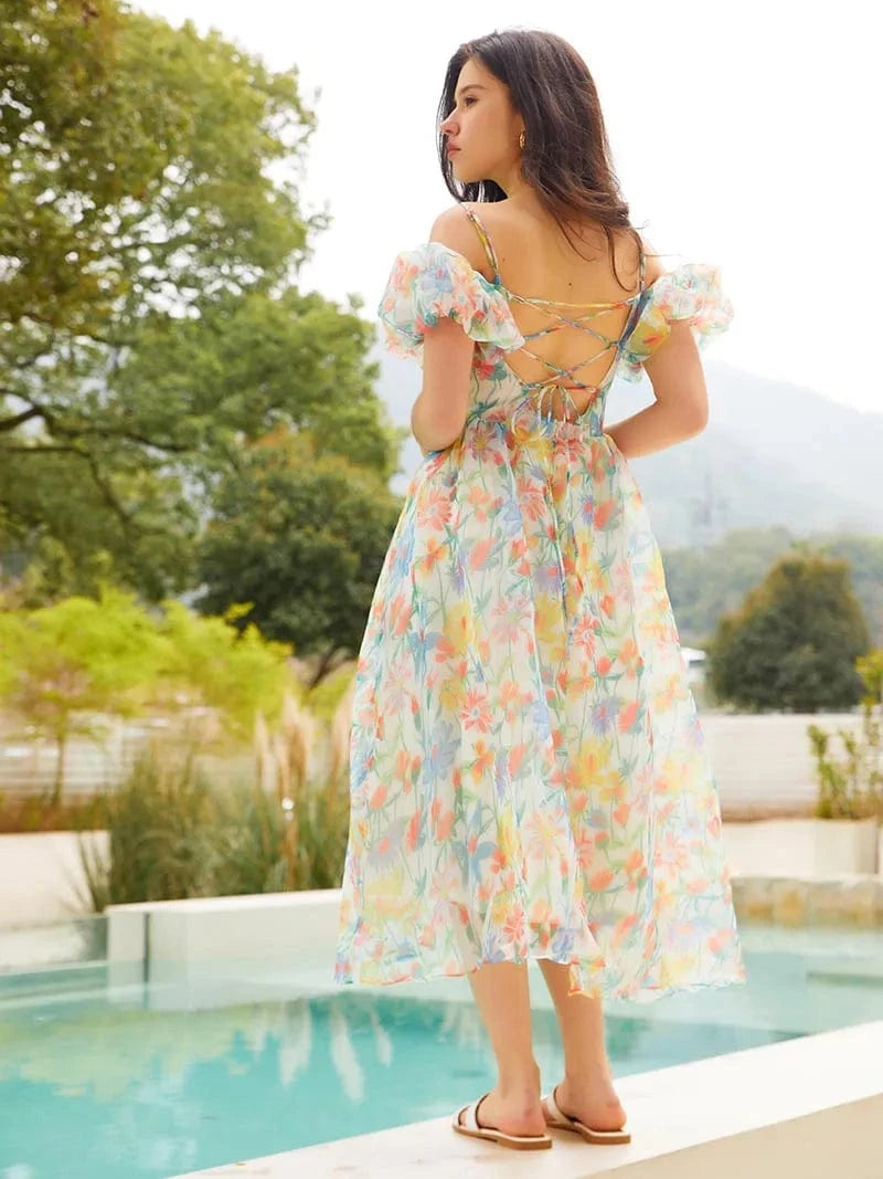 robe champêtre invitée mariage dos nu longue évasée dos nu verte manches courtes