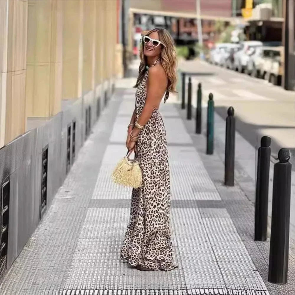 robe longue sexy dos nu imprimé léopard pour soirée sexy ou cocktail chic tendance femme