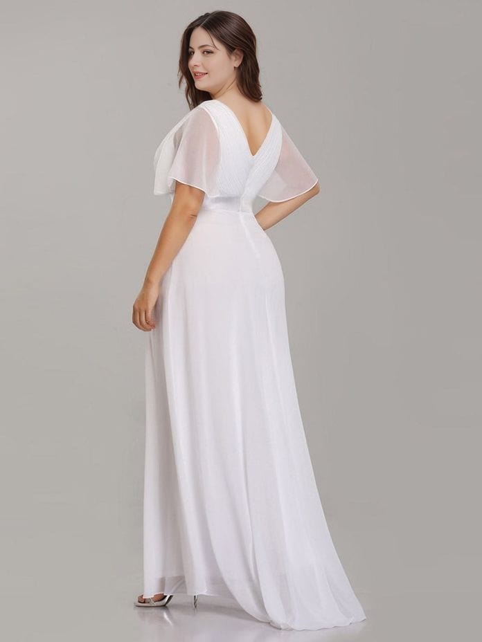 Robe de soirée mariage bohème longue blanche fluide femme grande taille manches courtes dos nu chic
