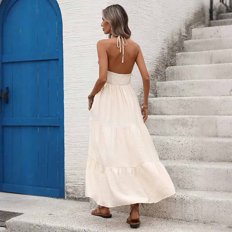 Robe bohème beige longue avec décor de coquillages