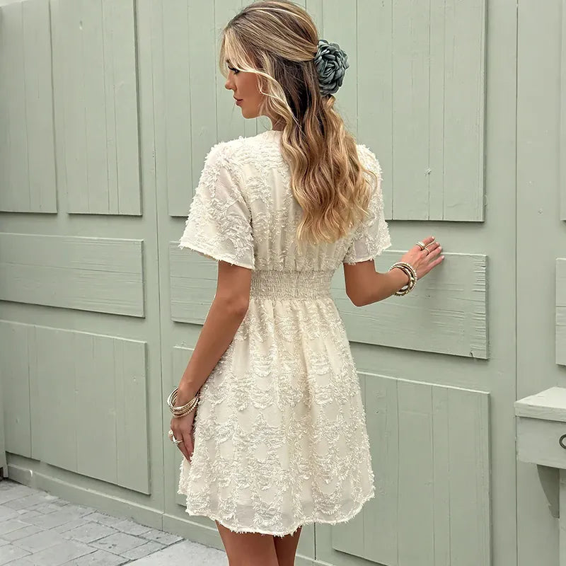 Robe casual beige à carreaux courte