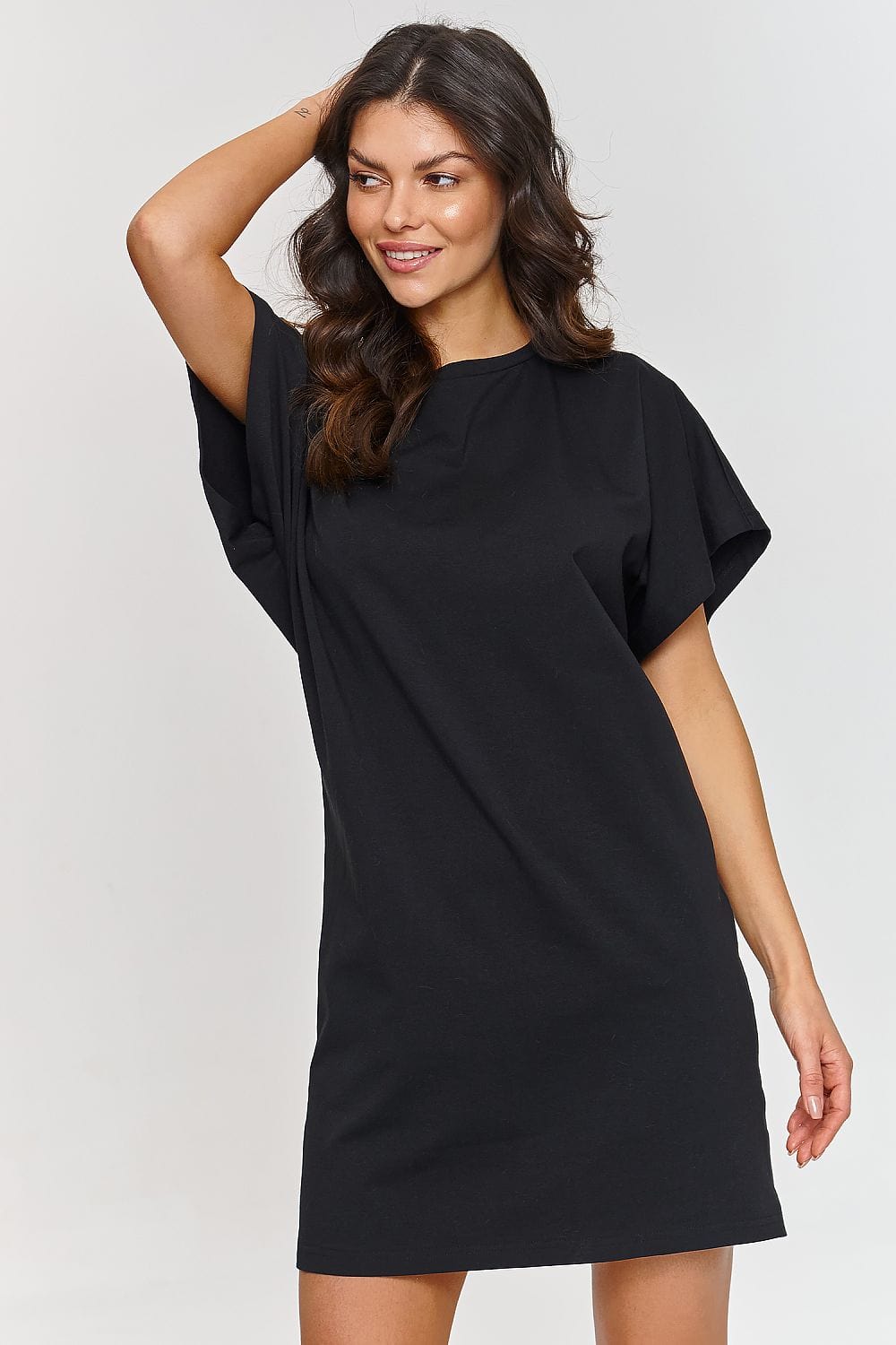 robe courte casual droite en coton pour l'été, style t-shirt ample à manches courtes confortable
