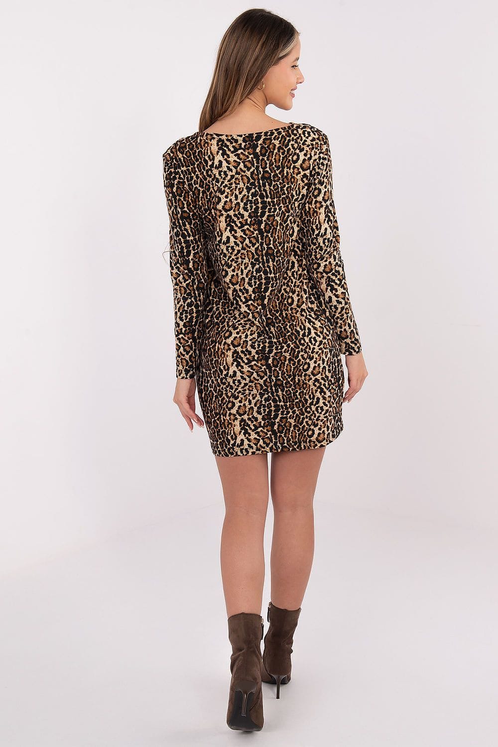 Robe de soirée chic courte imprimée léopard manches longues moulante femme tendance, parfaite pour soirée entre amis