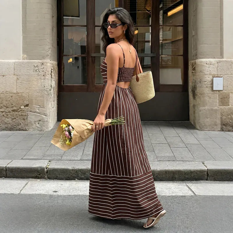 Robe d'été longue à rayures