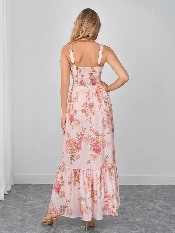 Robe d'été longue bohème rose à motifs floraux