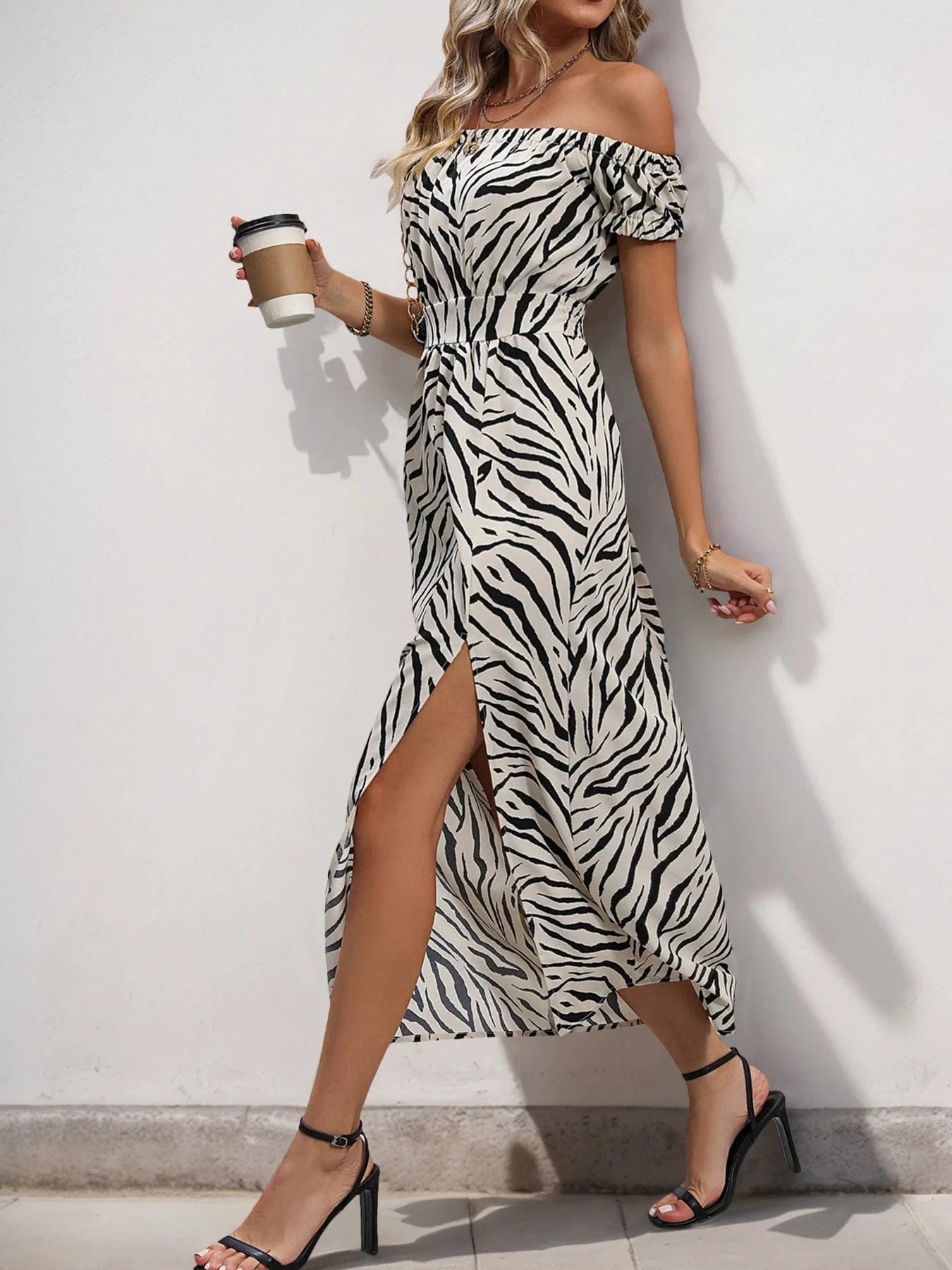 robe été fendue épaules dénudées motif zébré courte fluide femme pour plage ou vacances d'été