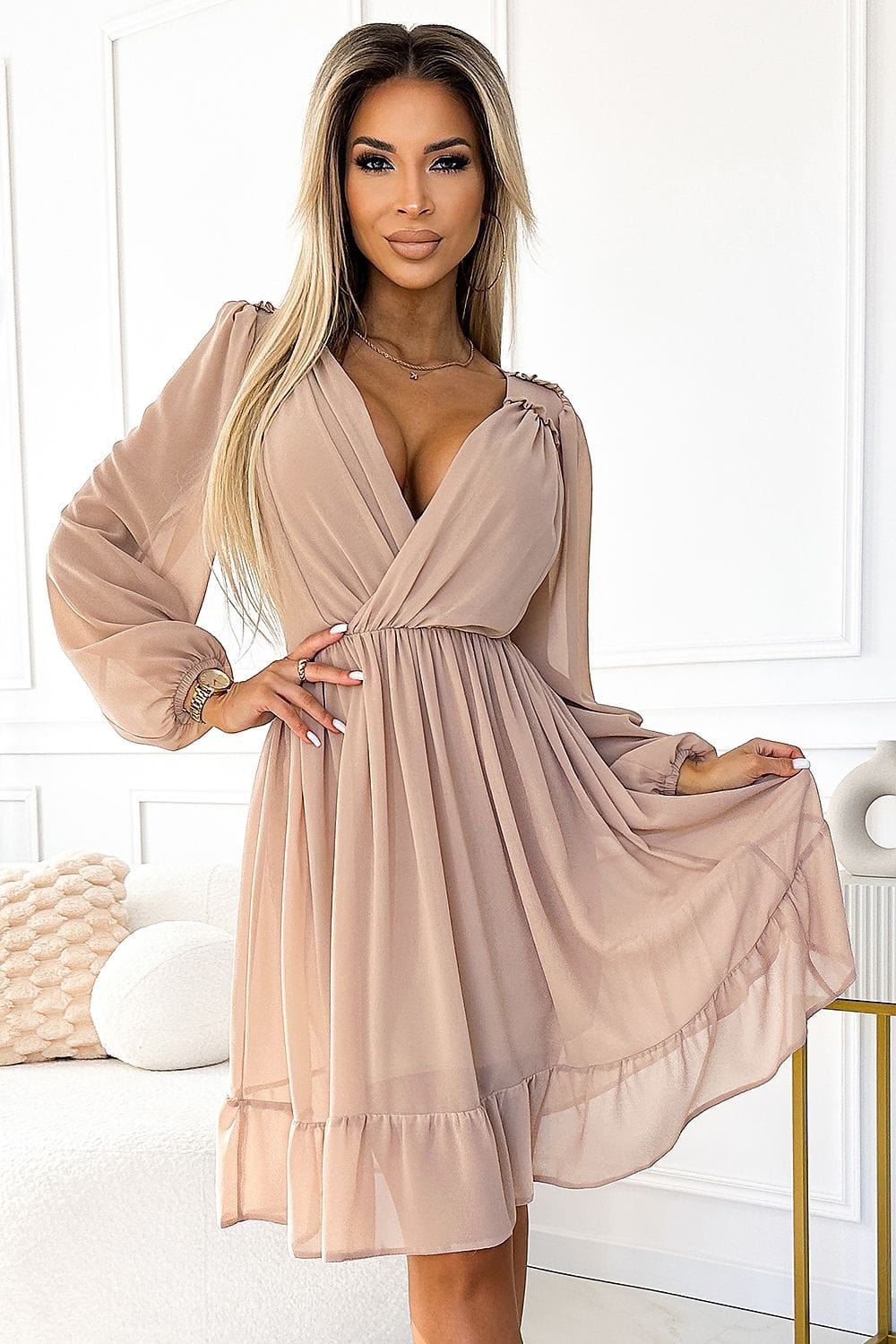 robe de cocktail fluide manches longues chic longue trapèze manches longues bleu élégante soirée