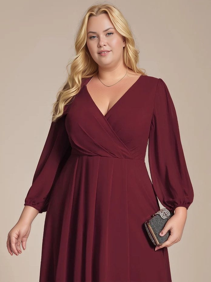 Robe de cocktail grande taille bordeaux asymétrique