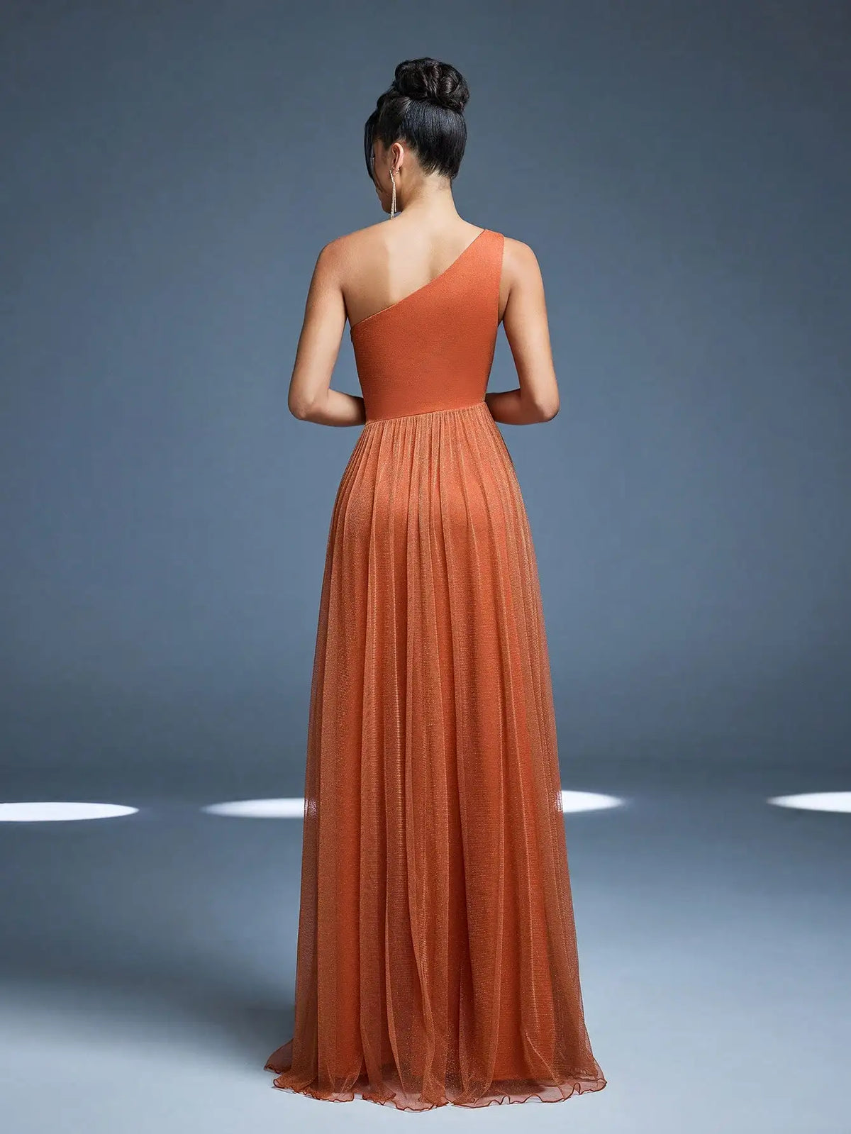 Robe de demoiselle d'honneur terracotta à une épaule et fente haute