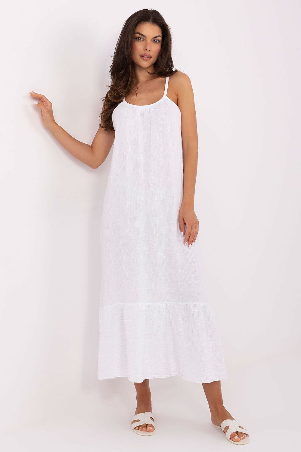 Robe été bohème blanche longue sans manches évasée en gaze de coton pour femme, idéale plage