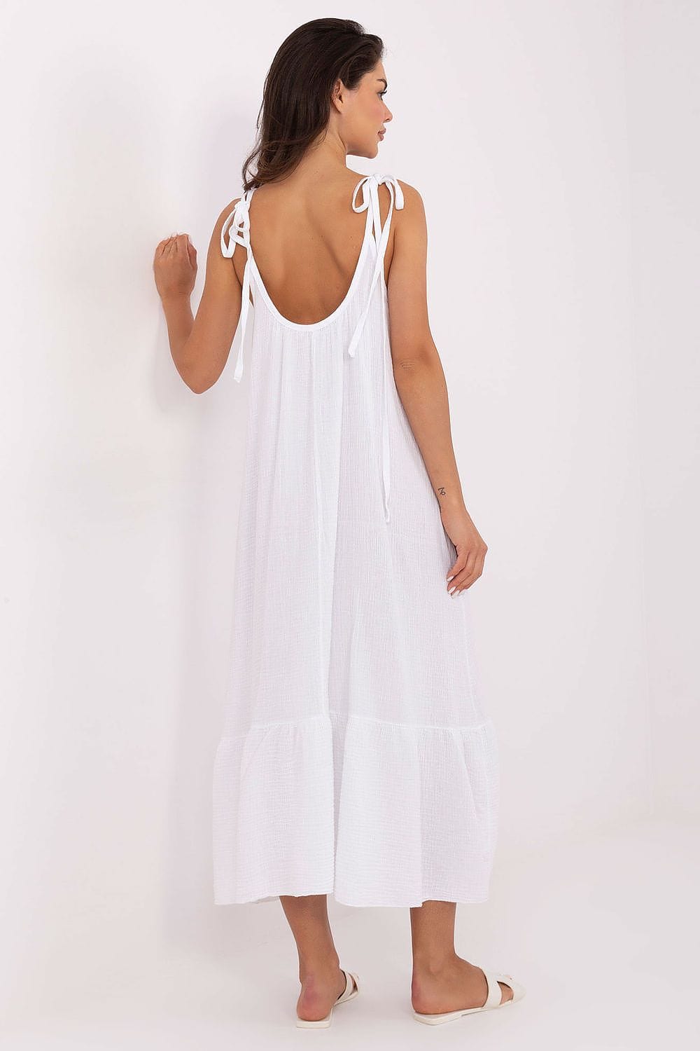 Robe longue blanche été bohème dos nu en gaze de coton sans manches, parfaite pour plage ou vacances