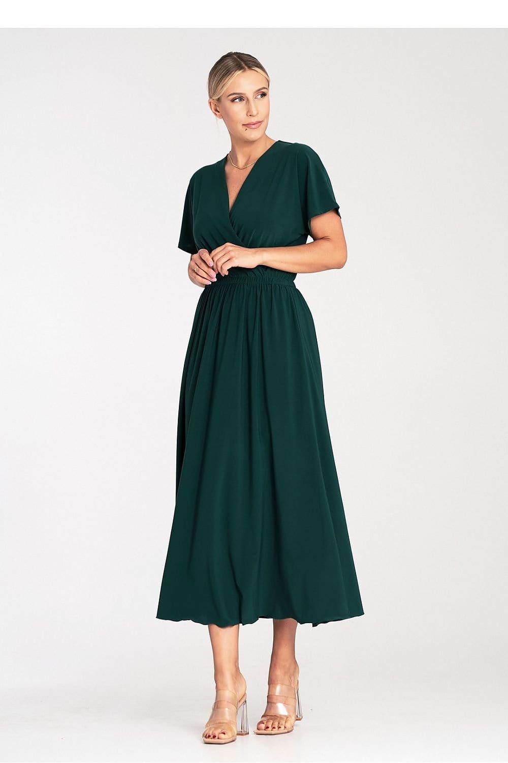Robe été casual longue manches courtes trapèze fluide femme beige légère et confortable