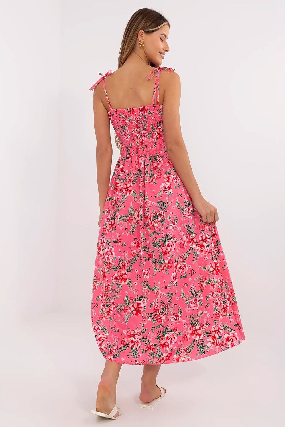 Robe été bohème fleurie longue rose sans manches à bretelles pour femme, idéale plage ou sortie casual