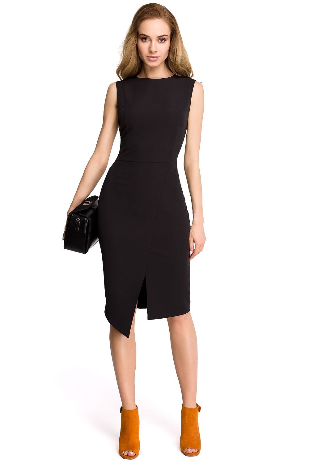 robe habillée midi sans manches chic pour cocktail d’été coupe droite élégante couleur unie fluide