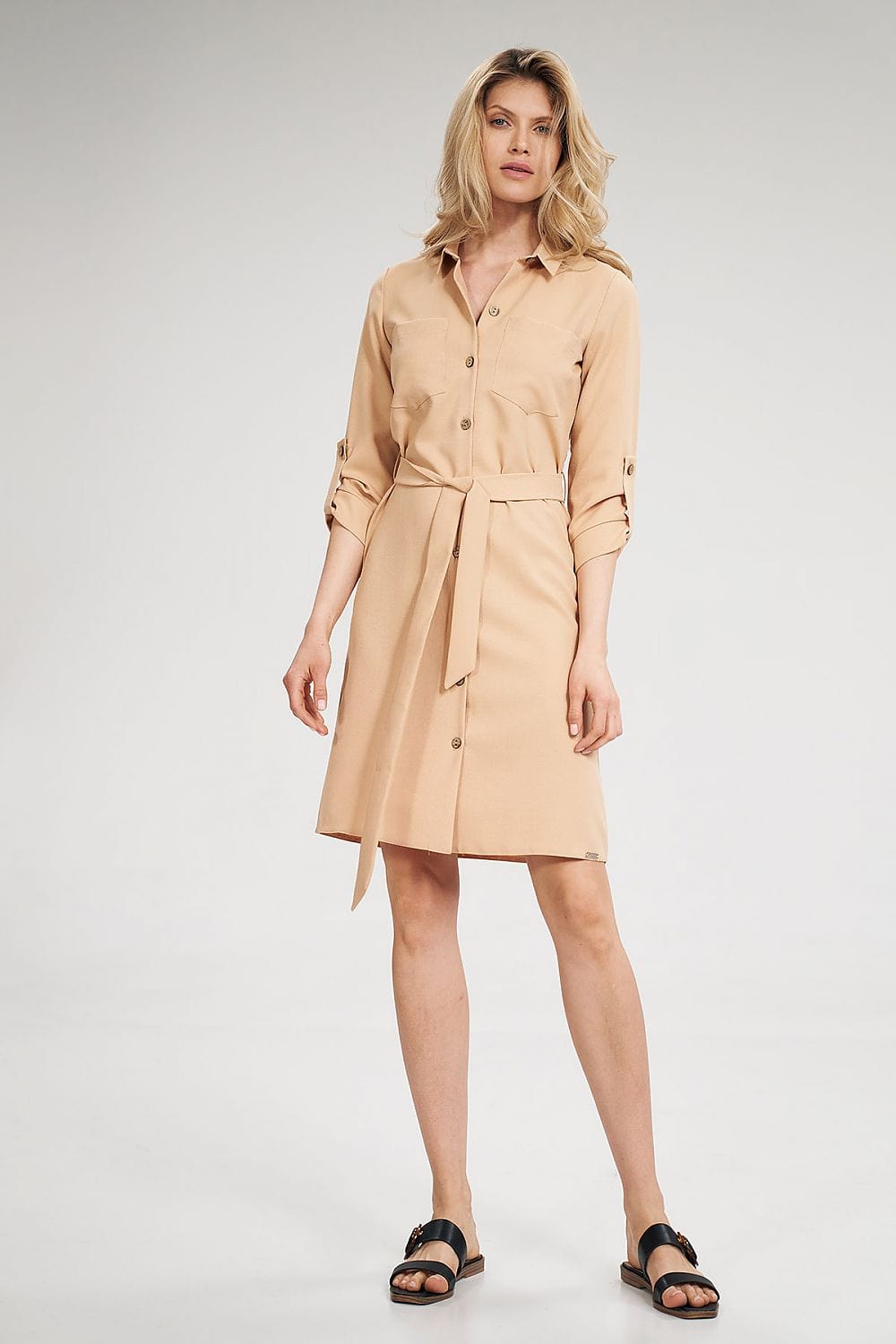 robe chemise bleue manches longues casual fluide femme midi droite chic pour été ou travail