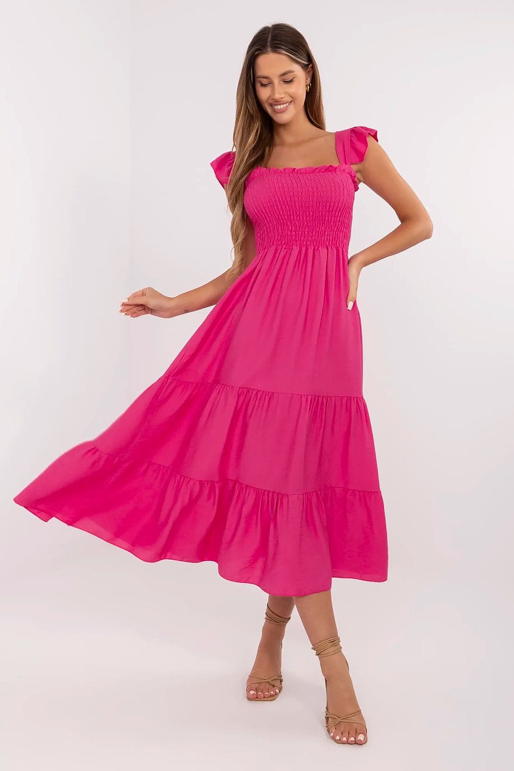 Robe été bohème longue rose manches courtes trapèze fluide idéale pour plage ou sortie estivale