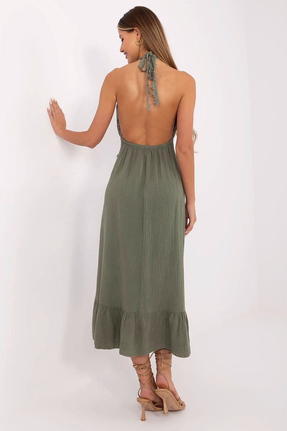 Robe dos nu bohème été verte longue fluide sans manches pour soirée chic ou cocktail décontracté