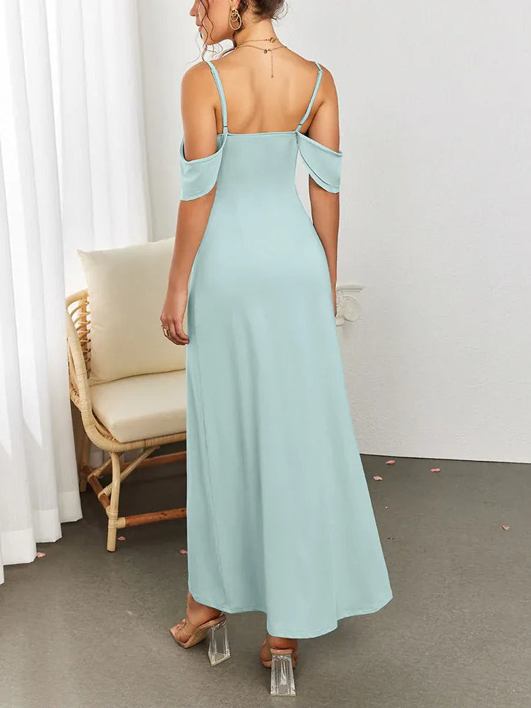 Robe de soirée à bretelles fines vert menthe buste froncé