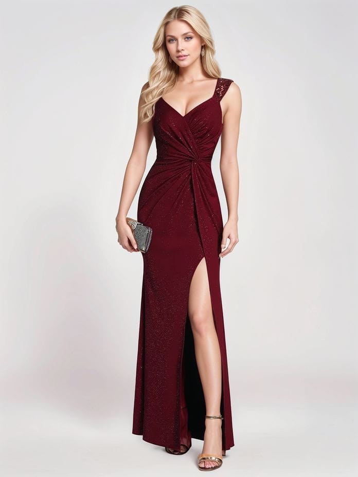 Robe de soirée bordeaux longue à paillettes