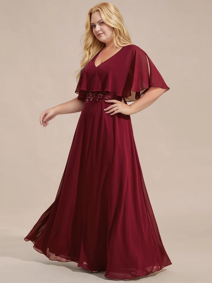 Robe de soirée bordeaux longue grande taille