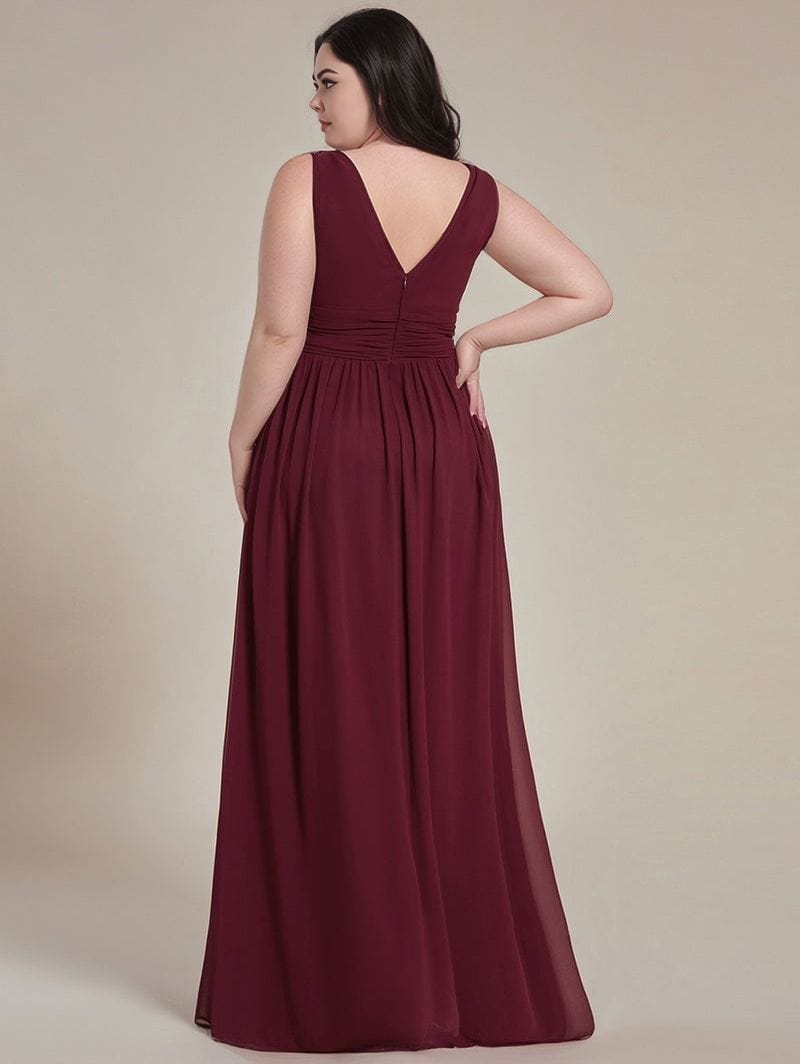 Robe de soirée mariage grande taille bordeaux longue trapèze dos nu sans manches élégante et féminine