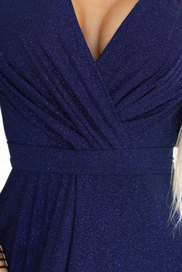 Robe de soirée chic longue fendue manches courtes