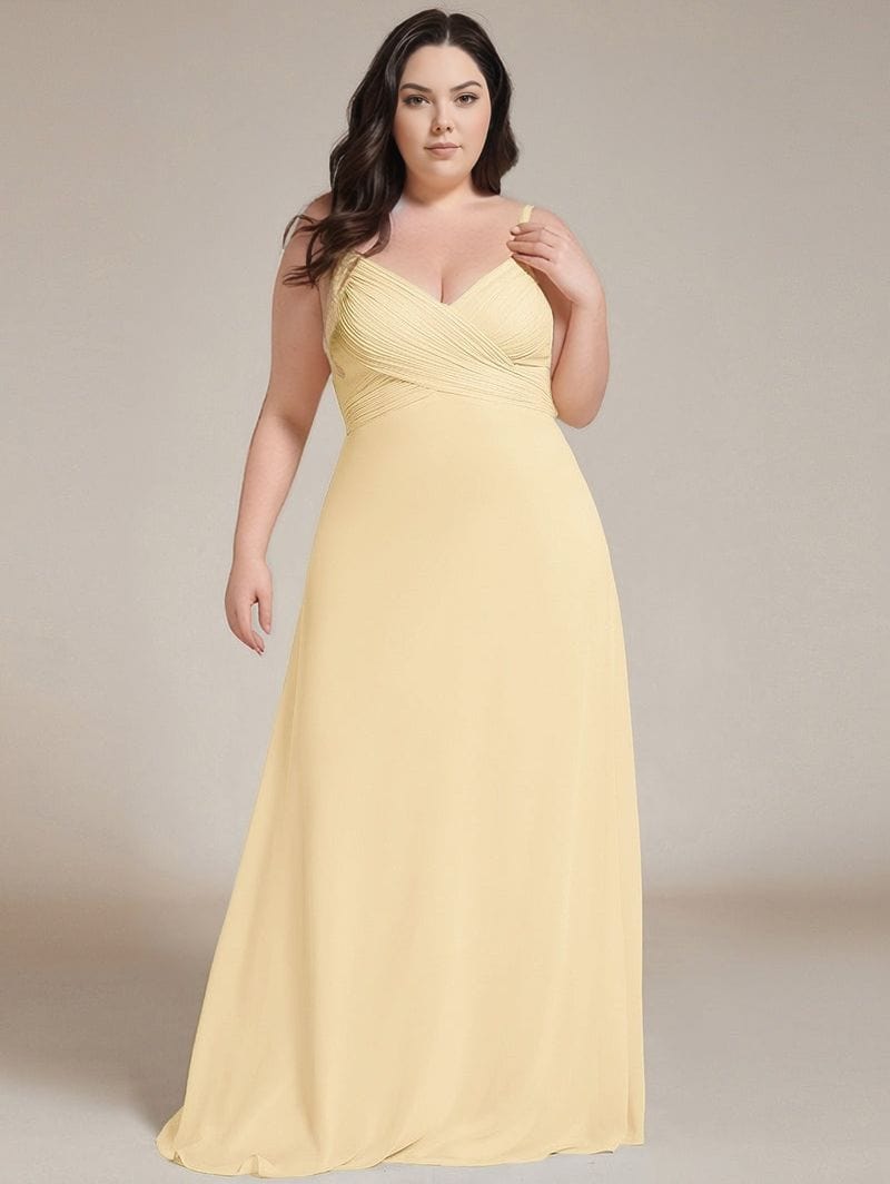 Robe de soirée grande taille longue champagne fluide décolleté princesse sans manches élégante pour mariage