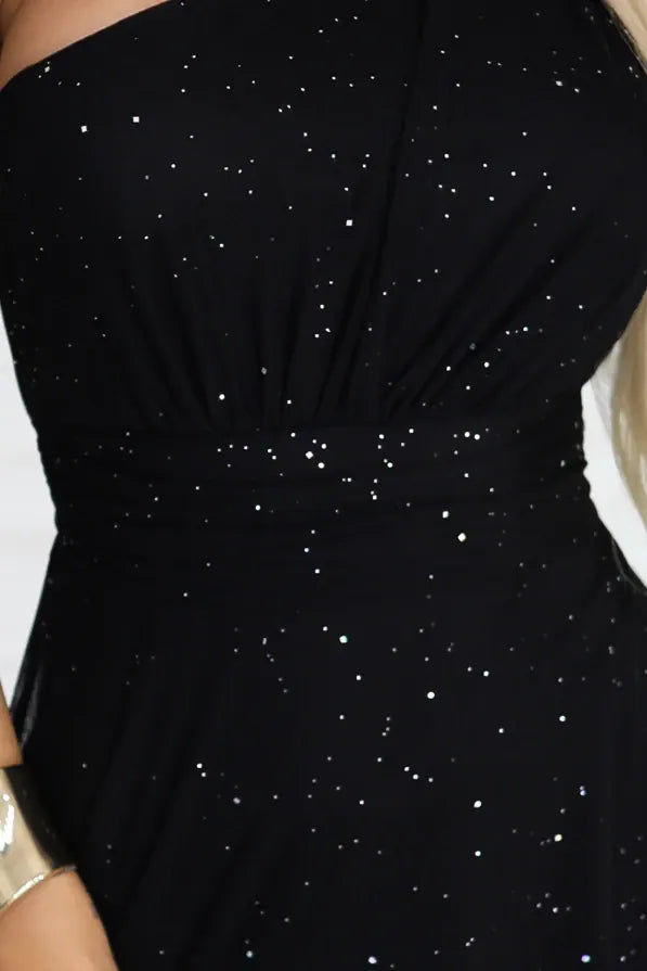 Robe de soirée longue asymétrique noire