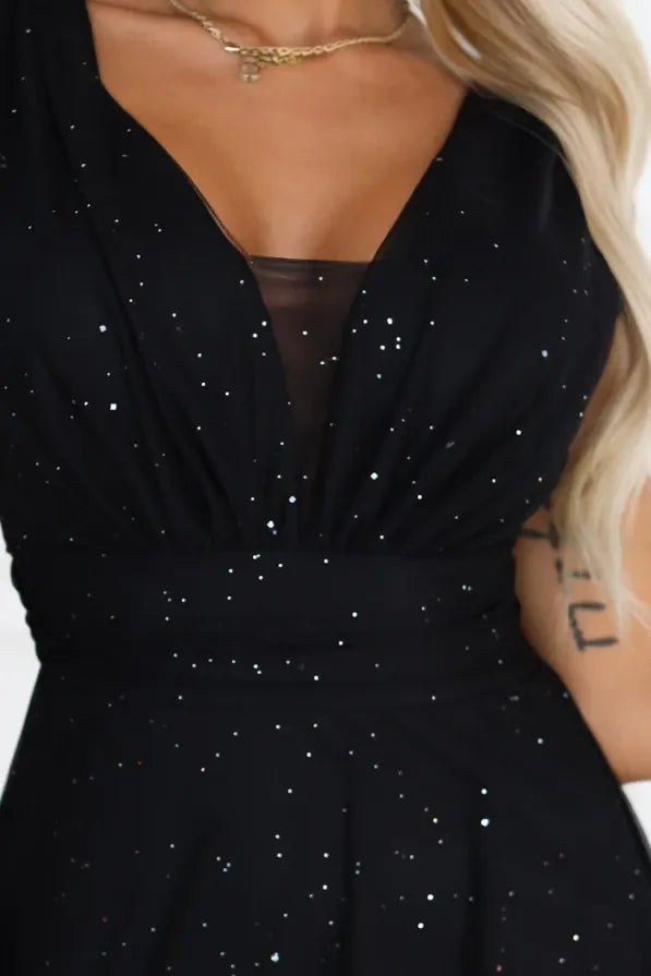 Robe de soirée longue noire pailletée