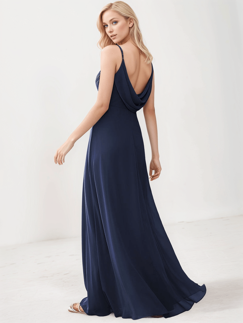 Robe de soirée dos nu longue bleue élégante, idéale pour mariage invitée chic ou événement festif élégant