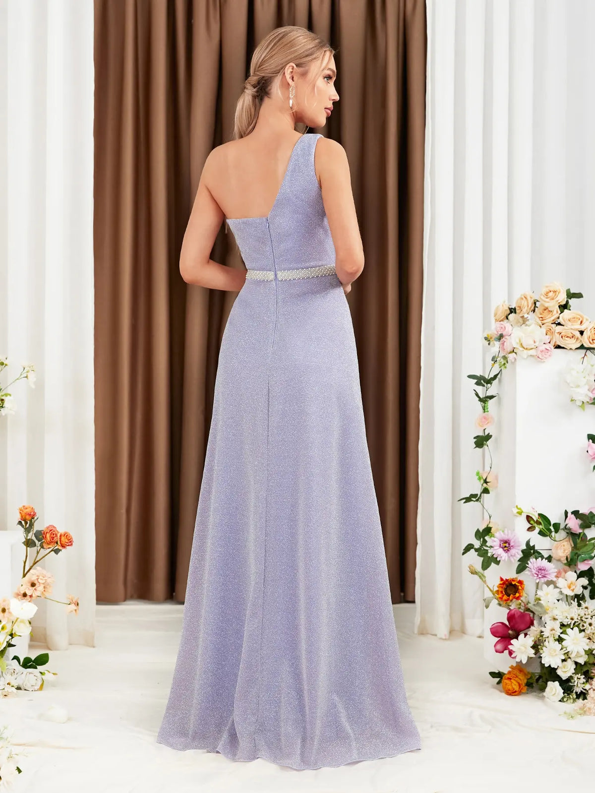Robe de soirée mariage lilas avec ceinture