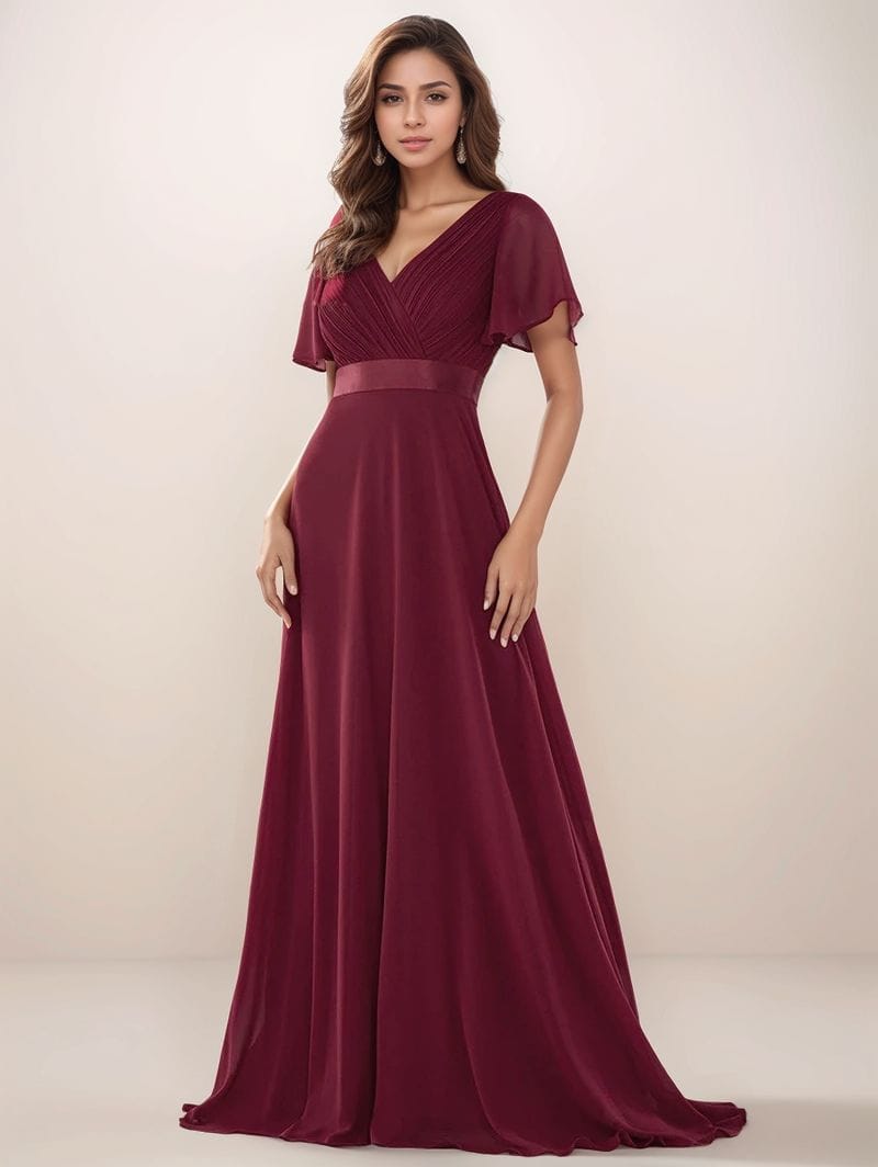 Robe de soirée mariage longue bordeaux