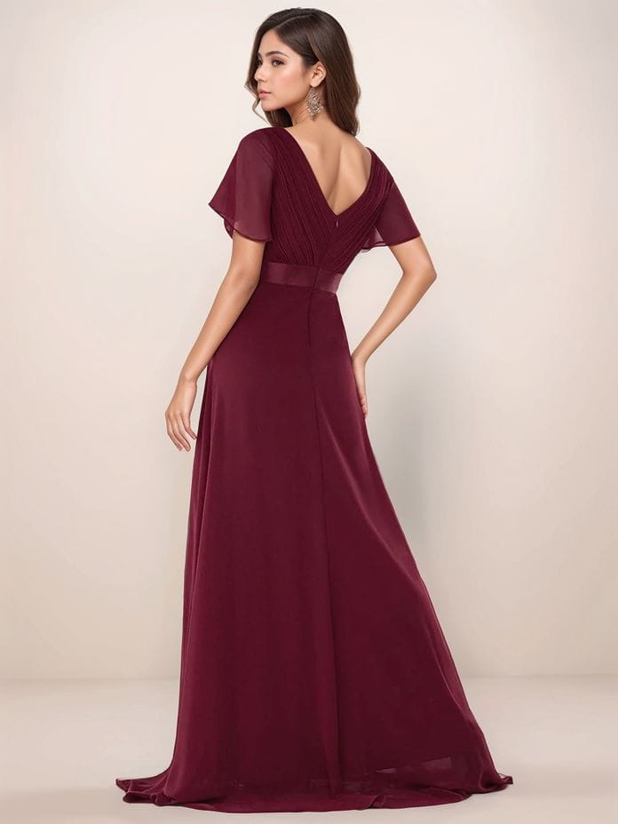 Robe de soirée mariage longue bordeaux