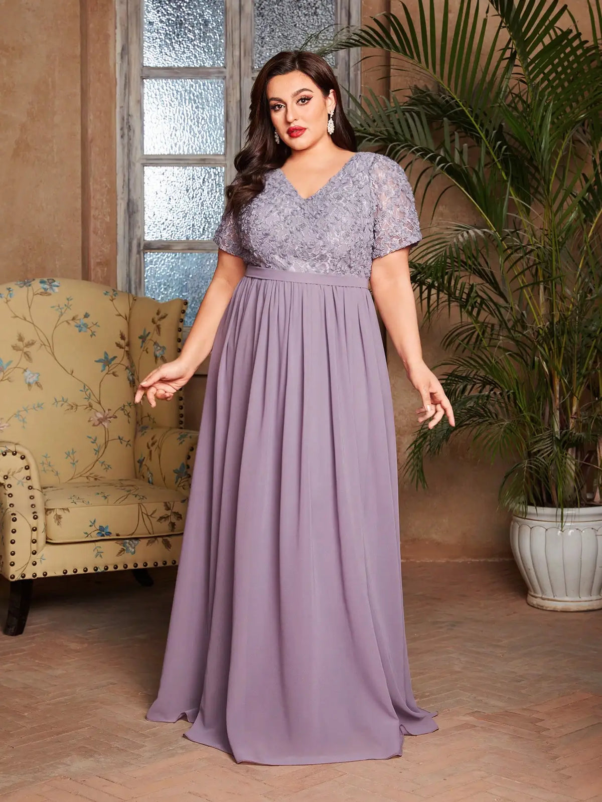 Robe de soirée mariage longue lilas grande taille
