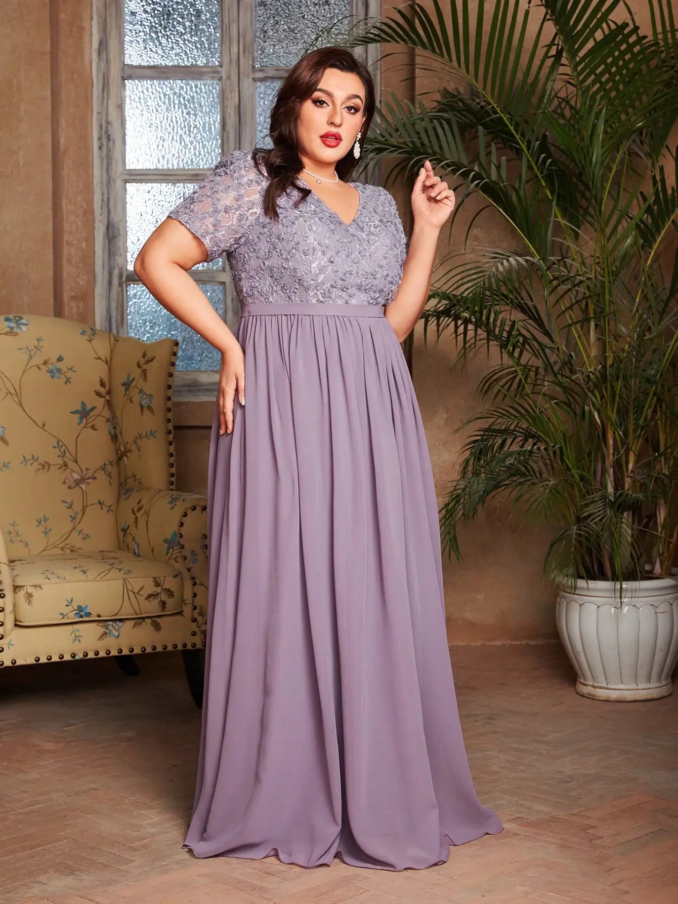 Robe de soirée mariage longue lilas grande taille