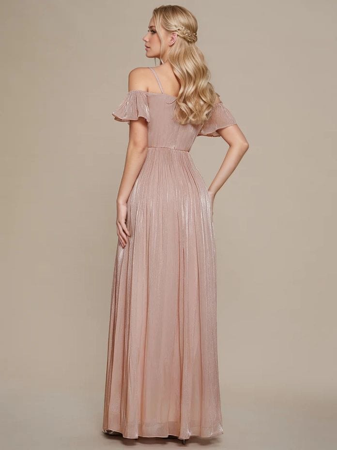 Robe de soirée rose poudré longue