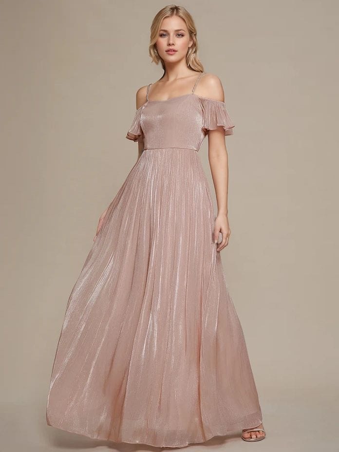 Robe de soirée rose poudré longue