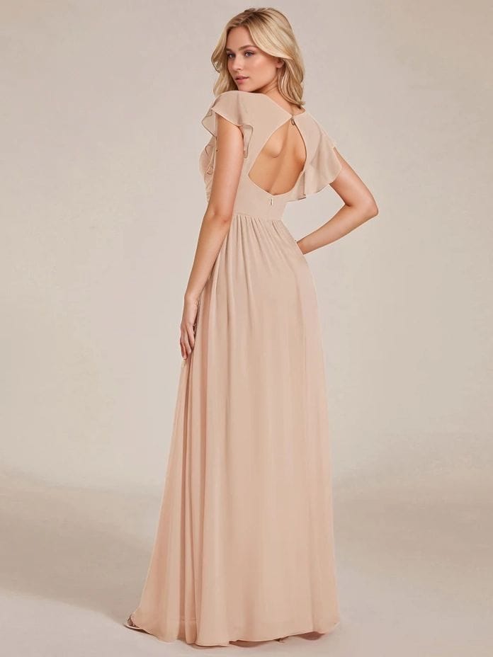 Robe demoiselle d'honneur à manches courtes à volants