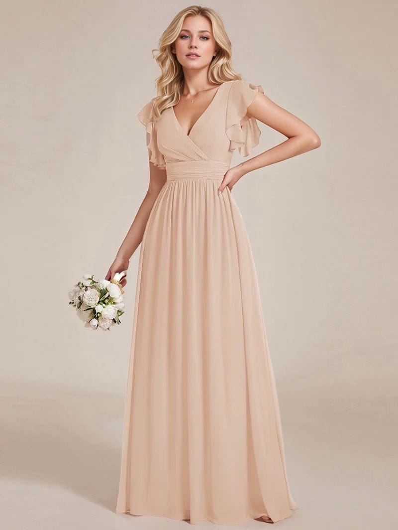 Robe demoiselle d'honneur à manches courtes à volants