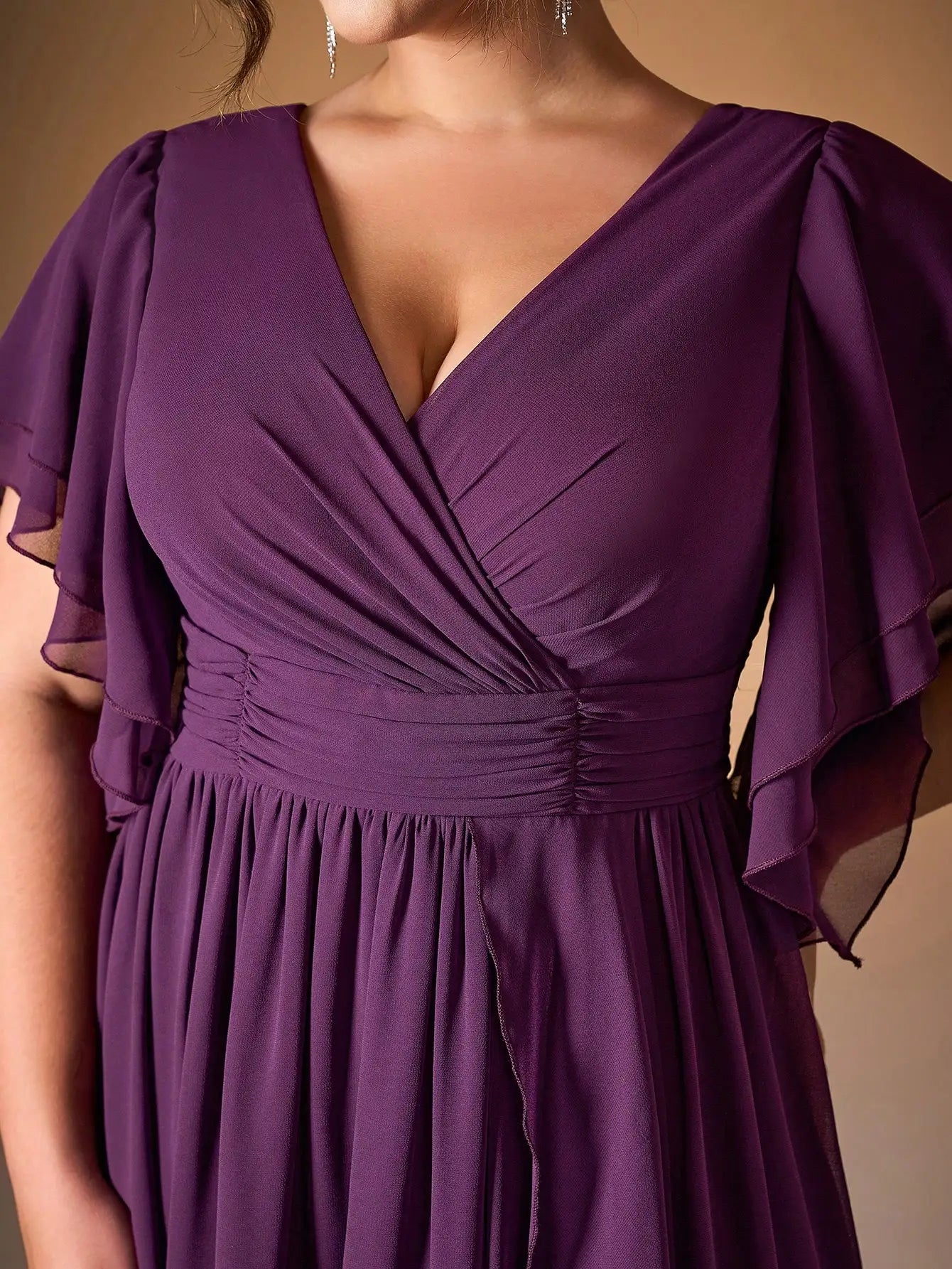 Robe demoiselle d'honneur grande taille fendue violette