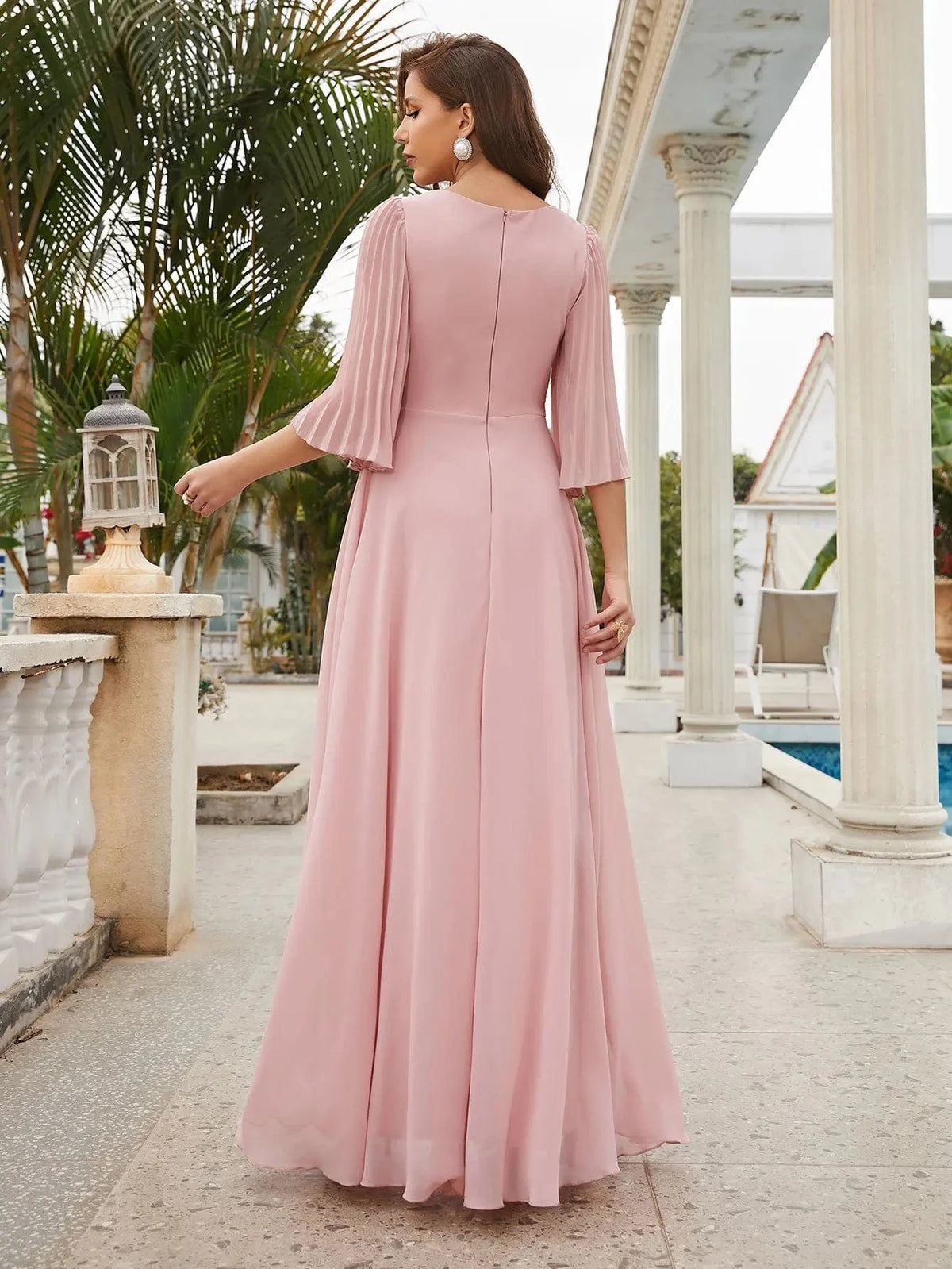 robe longue rose poudré demoiselle d’honneur chic style bohème pour mariage invité élégant