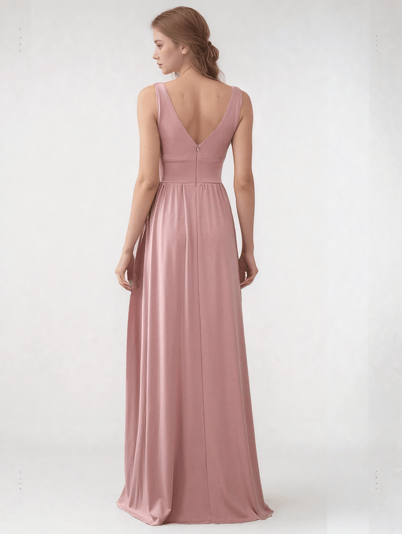 Robe longue dos nu rose poudré style bohème idéale pour demoiselle d’honneur ou mariage chic été