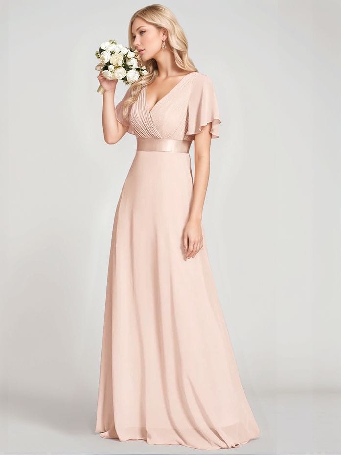 Robe demoiselle d'honneur rose poudre longue