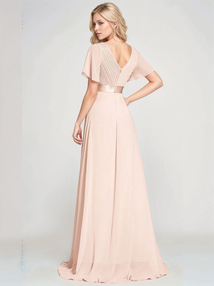 Robe demoiselle d'honneur rose poudre longue