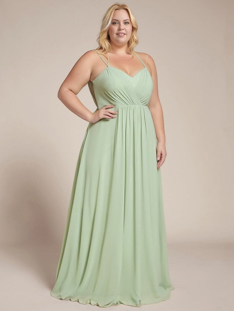 Robe de soirée mariage longue grande taille verte fluide femme élégante bretelles fines pour invitée