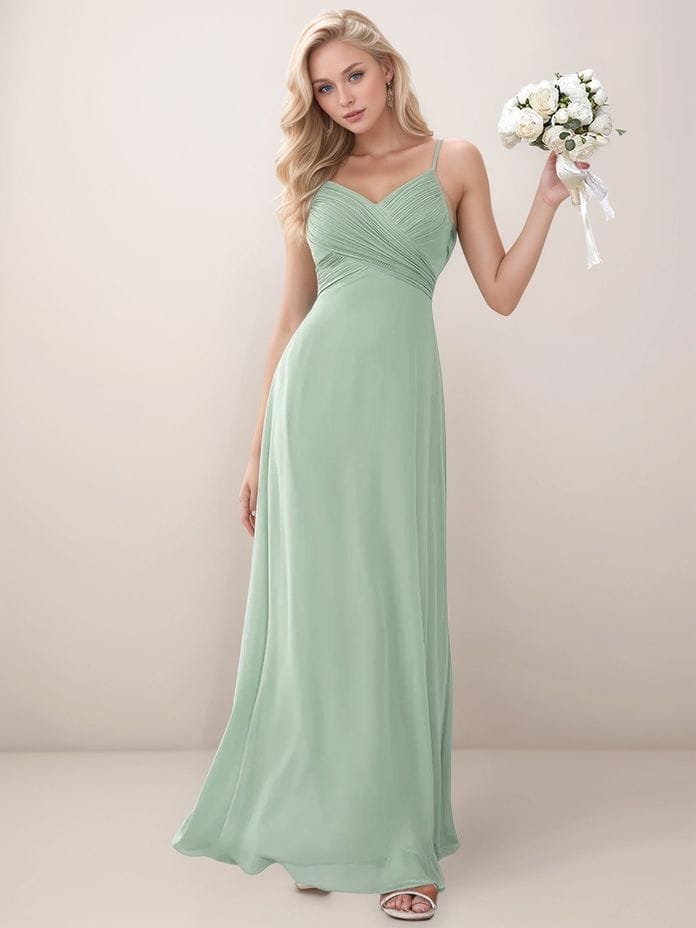 Robe demoiselle d'honneur vert sauge dos ouvert