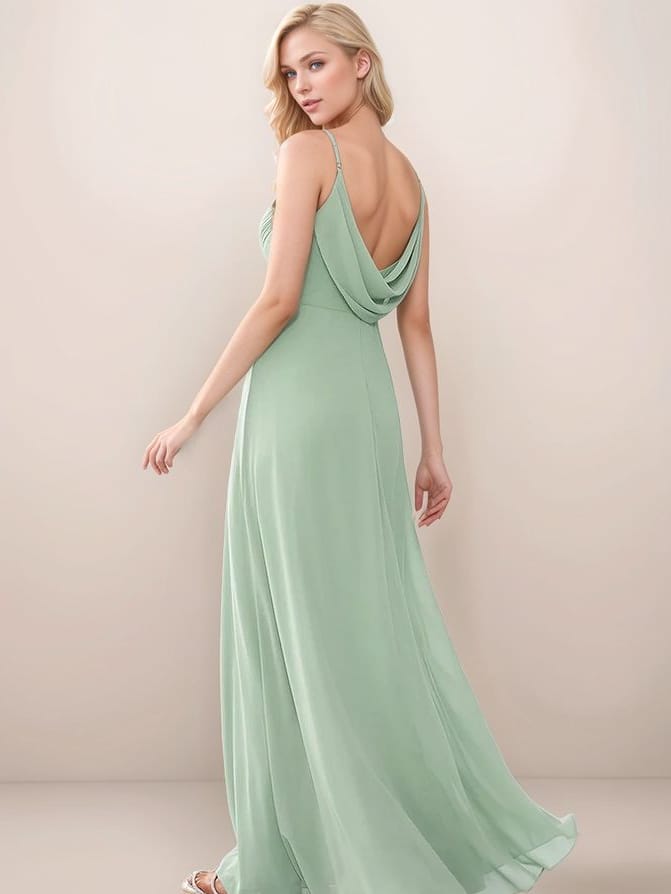 Robe demoiselle d'honneur vert sauge dos ouvert